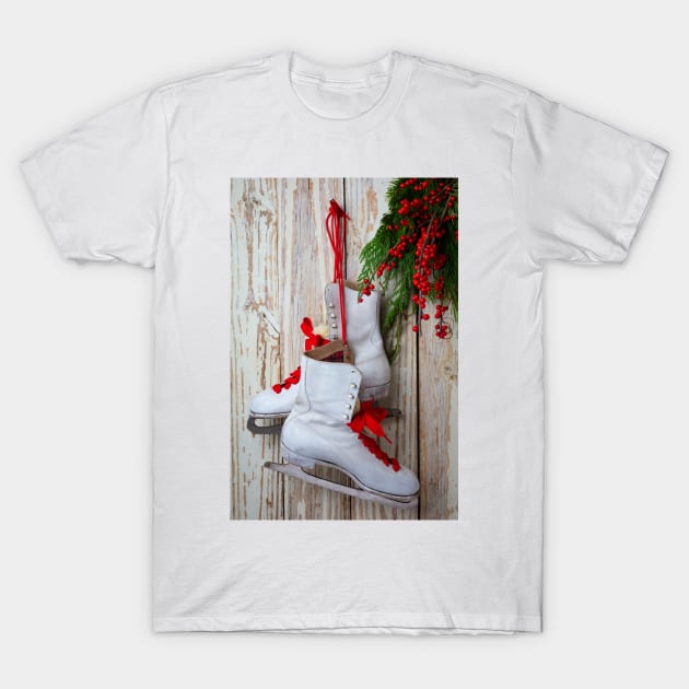 Old Ice Skates And Evergreen T-Shirt by photogarry